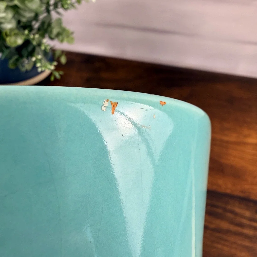 McCoy USA Pottery Aqua Turquoise Flared Vase Ringed Base Mid Century